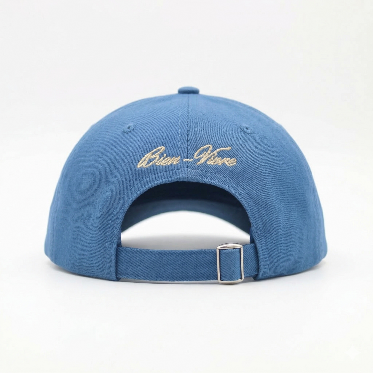 Blue Cap back view showing strap detail