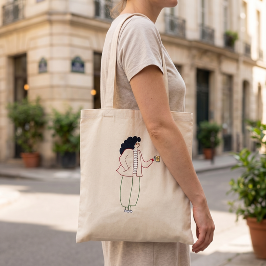 Bael Prost Tote Bag close-up showing Prost embroidery motif on organic canvas, everyday carry bag
