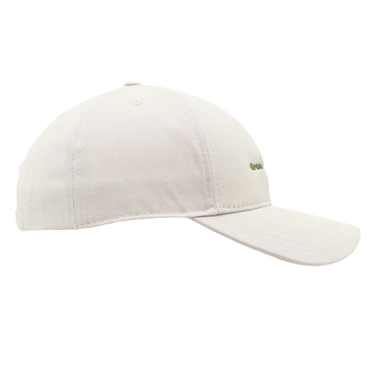 Beige Cap side view showing adjustable silver buckle