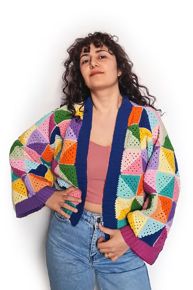 Zone Design Holi Color Cardigan flat lay showing colorful knit pattern and texture