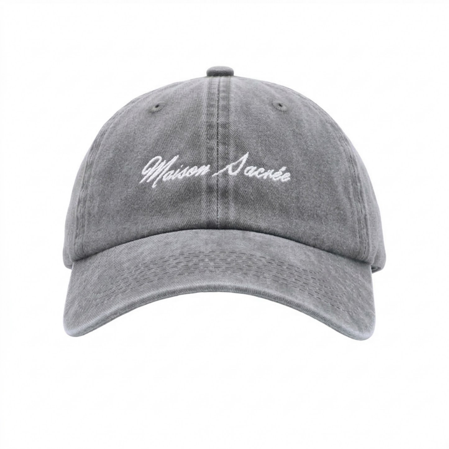 MS Bien Vivre Washed Black Cap front view — Maison Sacrée 100% cotton cap with embroidery