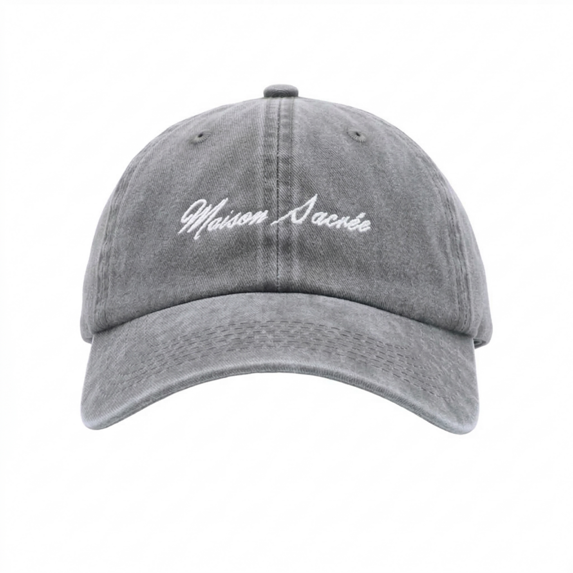 MS Bien Vivre Washed Black Cap front view — Maison Sacrée 100% cotton cap with embroidery