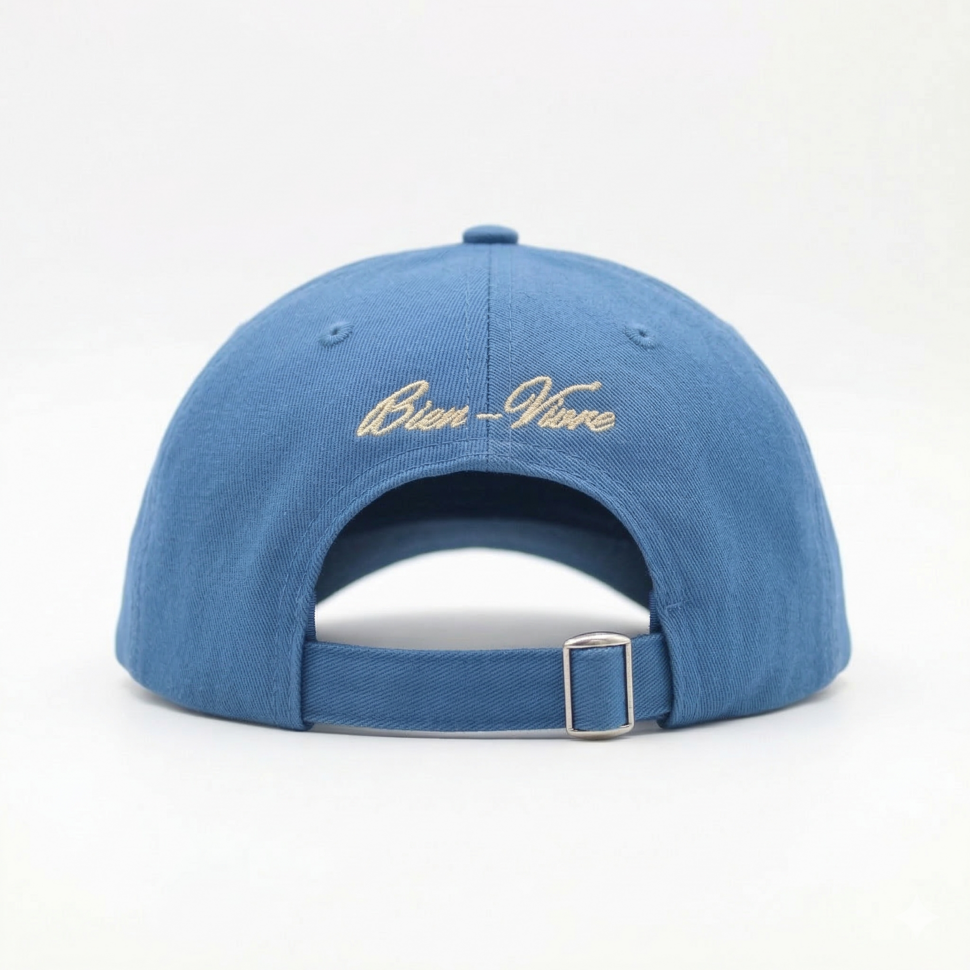 Blue Cap back view showing strap detail