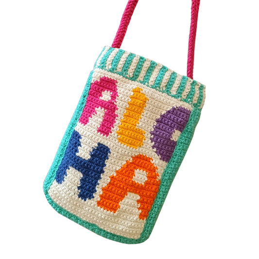 Aloha Phone Bag hand-knitted by Zone Design, front view