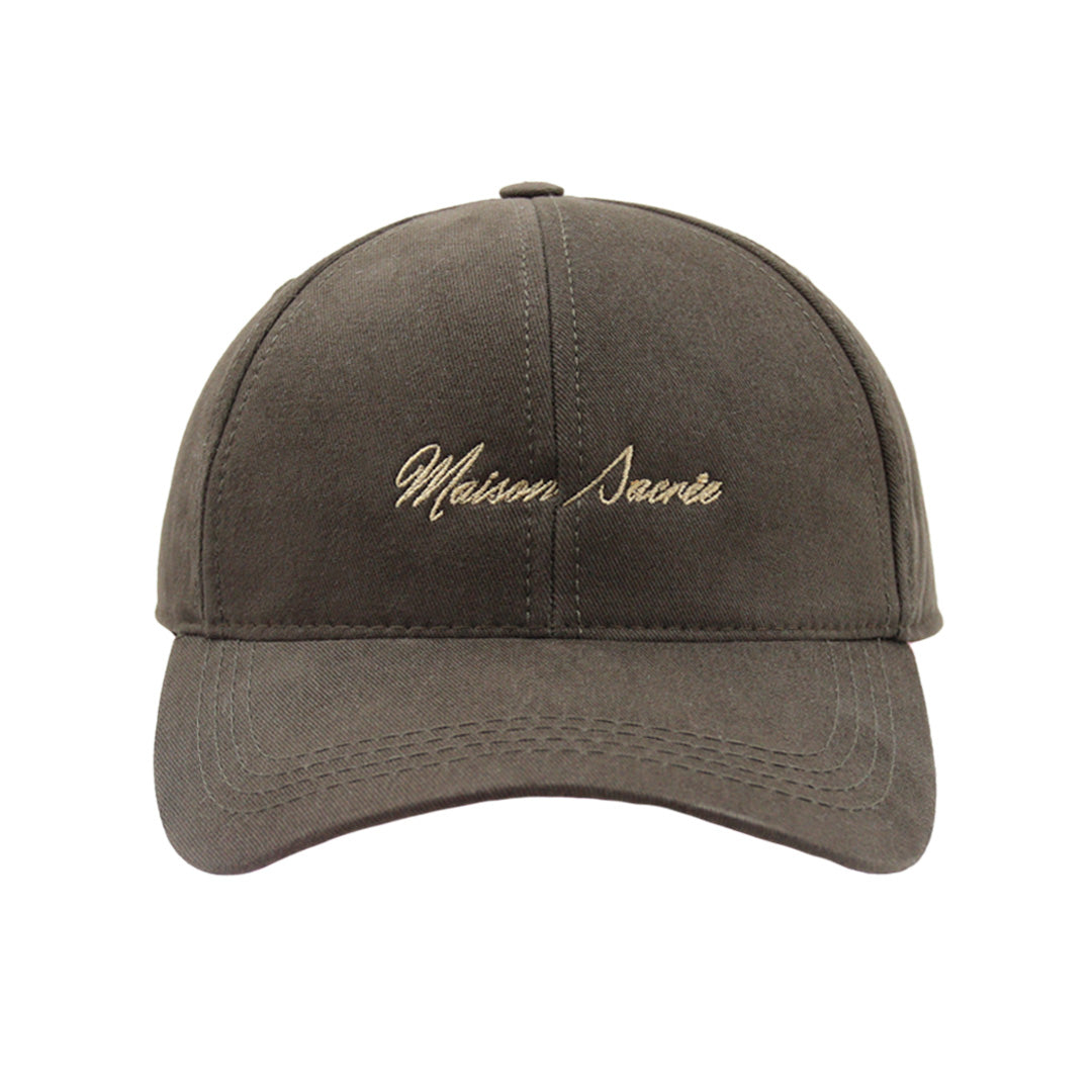 Khaki Cap front view — Maison Sacrée 100% cotton cap with Bien Vivre embroidery