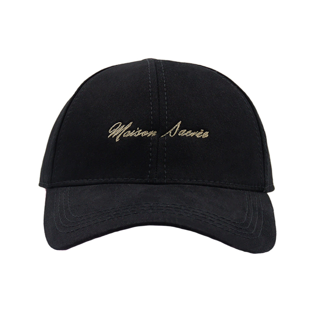 Black Cap front view — Maison Sacrée Bien Vivre embroidery