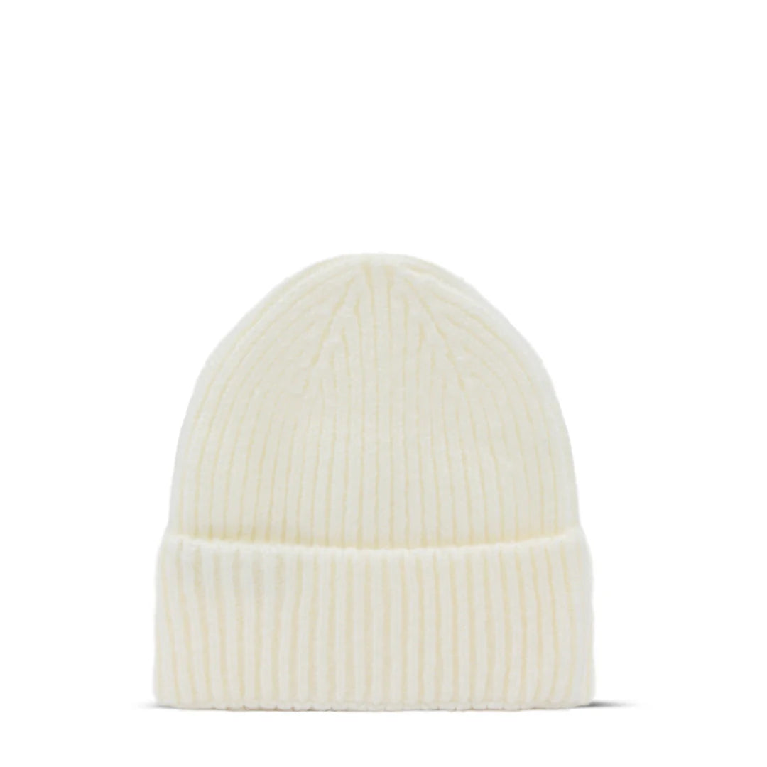 Maison Sacrée White Knitted Beanie back view, soft cotton wool everyday accessory