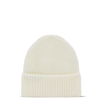 Maison Sacrée White Knitted Beanie back view, soft cotton wool everyday accessory