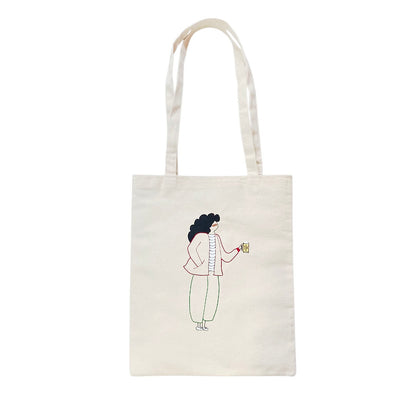 Bael Prost hand-embroidered organic canvas tote bag, 40x35cm with colourful lining and interior pocket