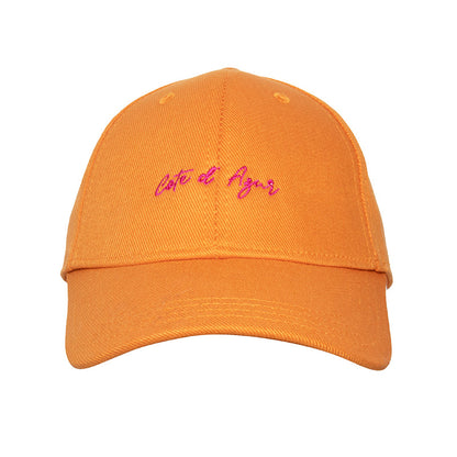 Côte D'Azur Orange Cap front view — Maison Sacrée embroidery