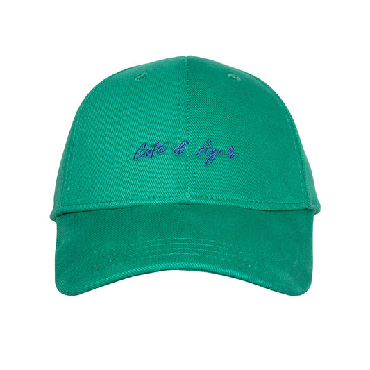 Côte D'Azur Green Cap front view — Maison Sacrée embroidery