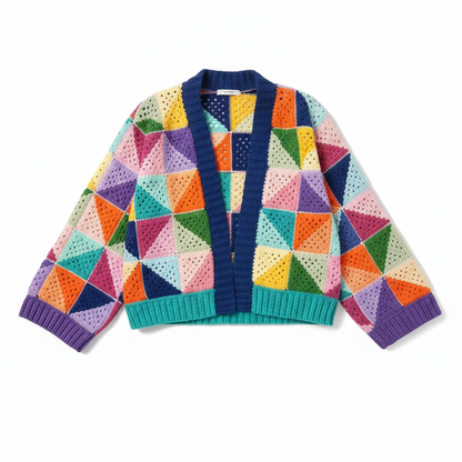 Zone Design Holi Color Cardigan handknitted in 55% cotton 45% acrylic, vibrant multicolor artisan cardigan