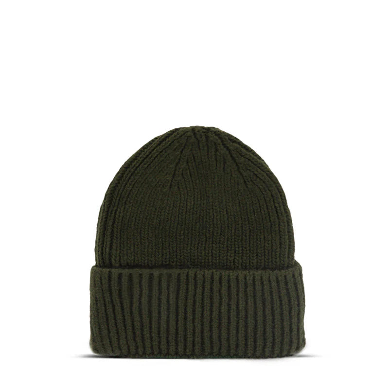 Maison Sacrée Khaki Knitted Beanie back view, soft shape-retaining everyday beanie