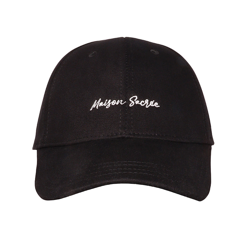 La Rose Du Jardin Black Cap front view — floral rose embroidery
