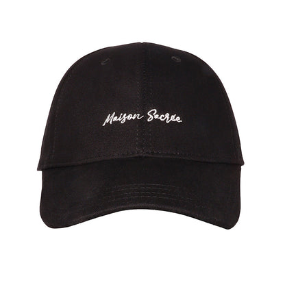 La Rose Du Jardin Black Cap front view — floral rose embroidery