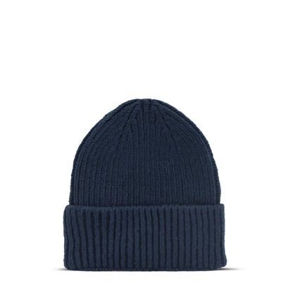 Maison Sacrée Navy Knitted Beanie back view, deep navy premium cotton wool beanie