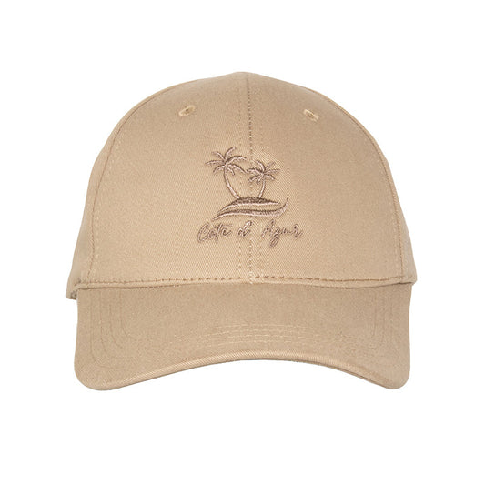 Les Palmiers Beige Cap front view — palm tree embroidery