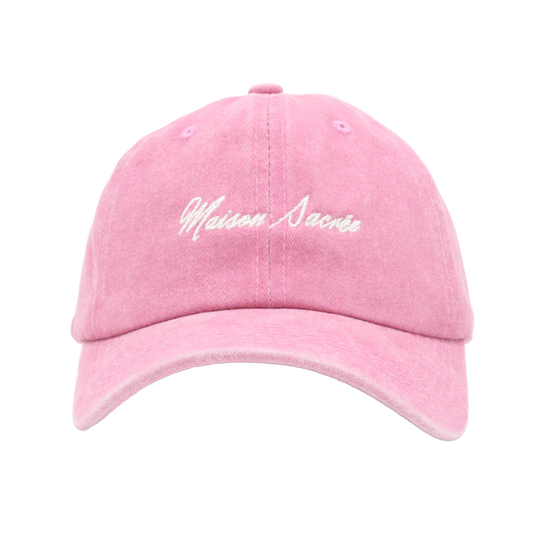 Washed Pink Cap front view — Maison Sacrée 100% cotton cap with Bien Vivre embroidery