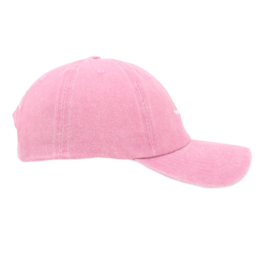 Washed Pink Cap side view showing adjustable silver buckle