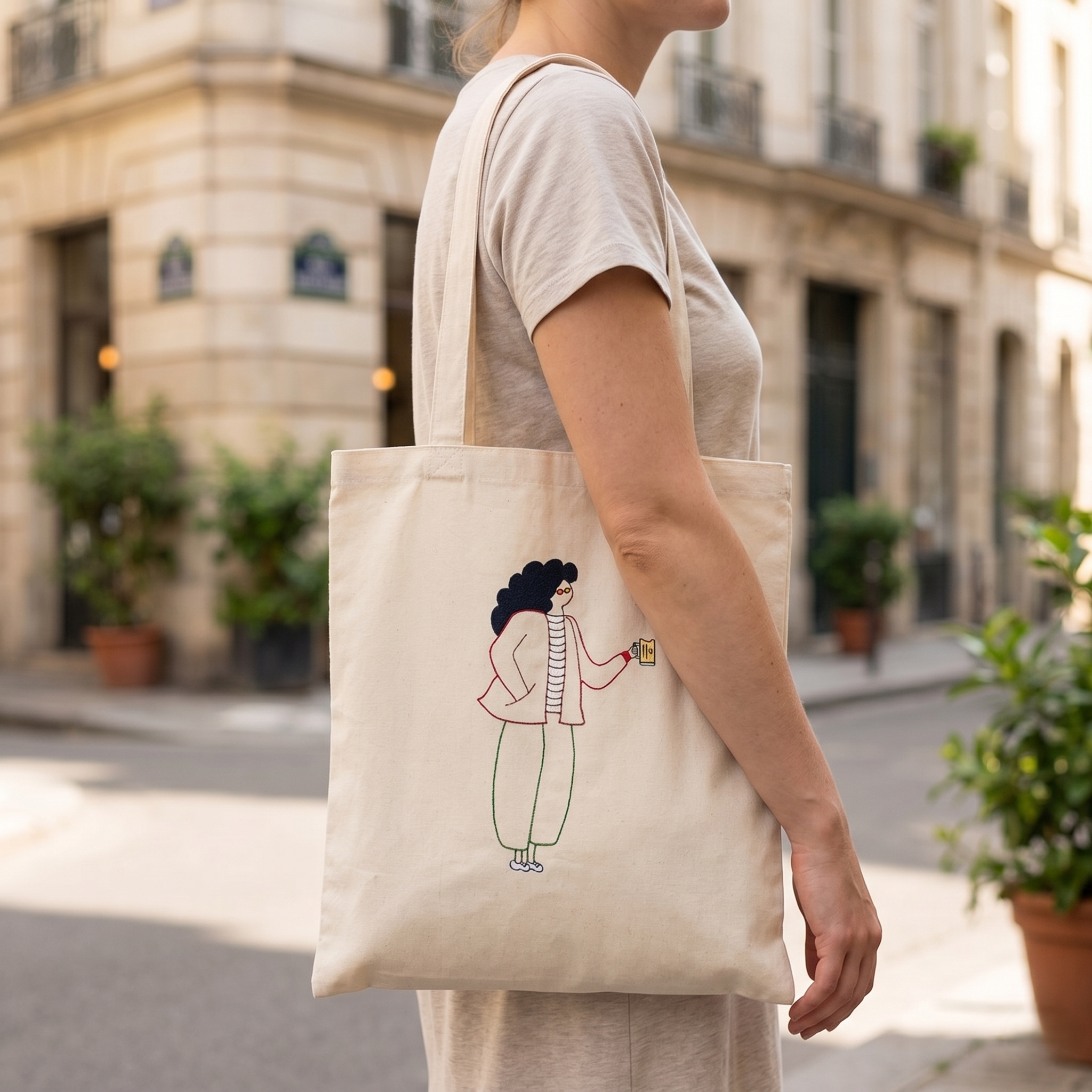 Bael Prost Tote Bag close-up showing Prost embroidery motif on organic canvas, everyday carry bag