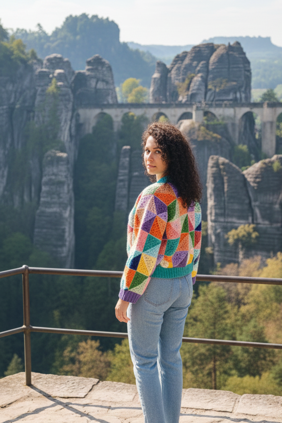 Zone Design Holi Color Cardigan front view detail, 80 hours handcrafted knitwear