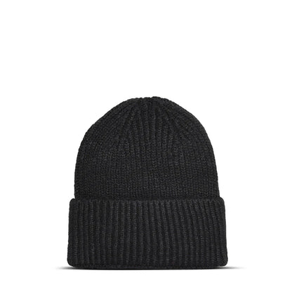 Maison Sacrée Black Knitted Beanie back view, classic cotton wool everyday accessory