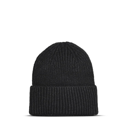 Maison Sacrée Black Knitted Beanie back view, classic cotton wool everyday accessory