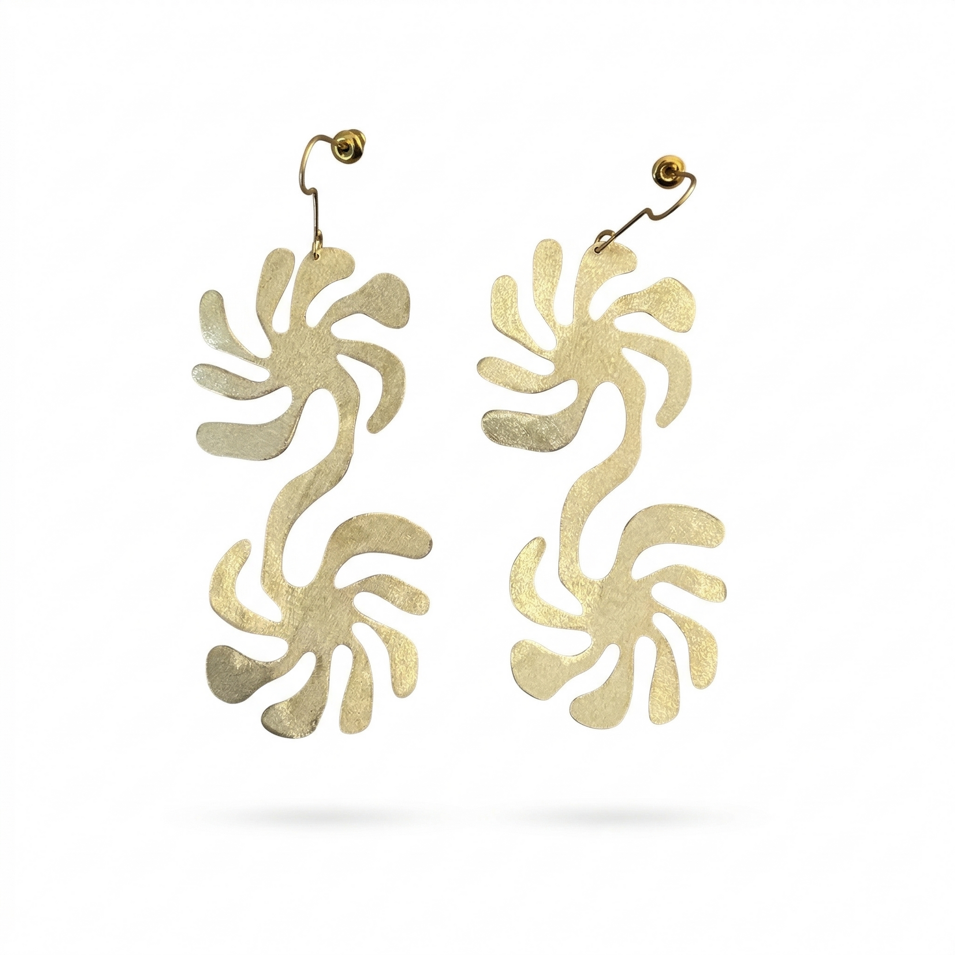 Mozaika Collective Solaris Handmade Brass Earrings, double swirl Anatolian inspired statement earrings