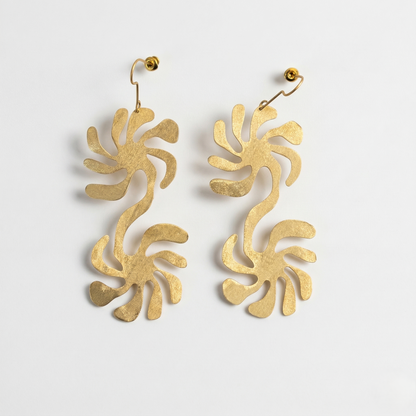 Mozaika Collective Solaris Brass Earrings flat lay, solid high-quality brass artisan jewellery Berlin
