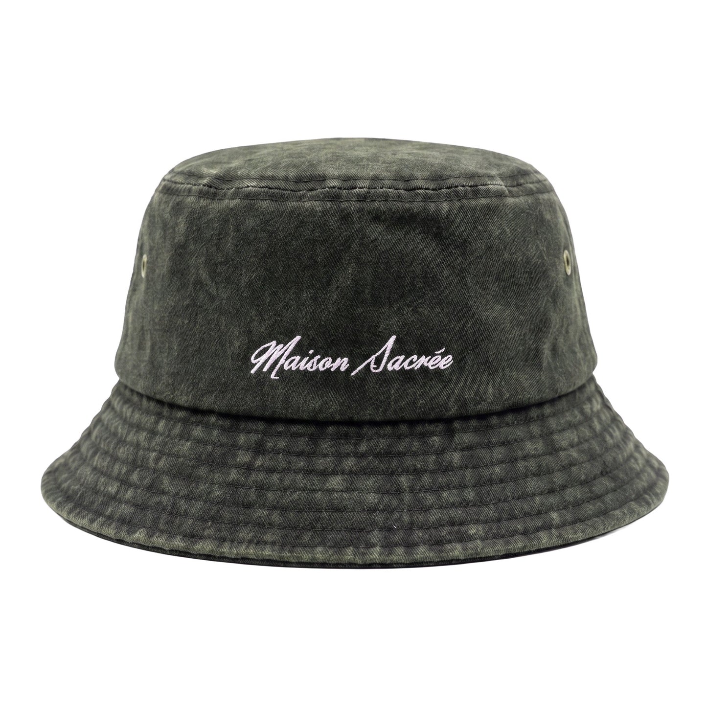 Khaki Bucket Hat front view — Maison Sacrée embroidery 100% cotton