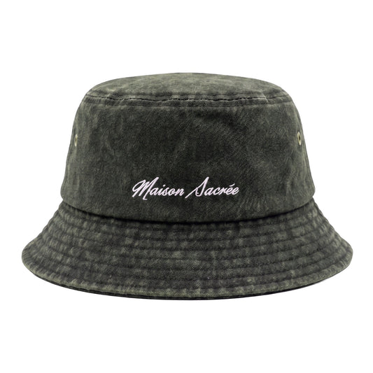 Khaki Bucket Hat front view — Maison Sacrée embroidery 100% cotton