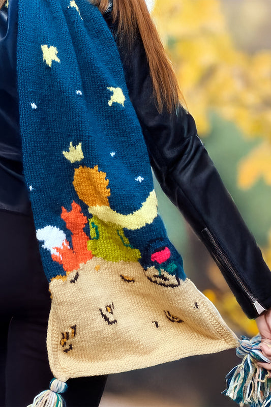 Zone Design handknitted Little Prince Scarf worn by model, unique handmade scarf Berlin