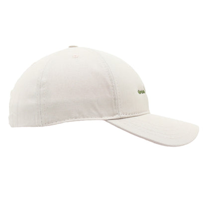 Beige Cap side view showing adjustable silver buckle
