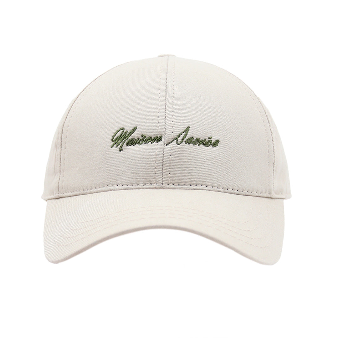 Beige Cap front view — Maison Sacrée 100% cotton cap with Bien Vivre embroidery