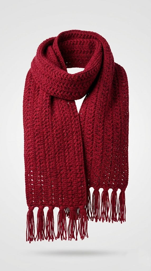 Mozaika Collective Mulberry Burgundy Scarf close-up knit detail, Cozy Knits artisan collection