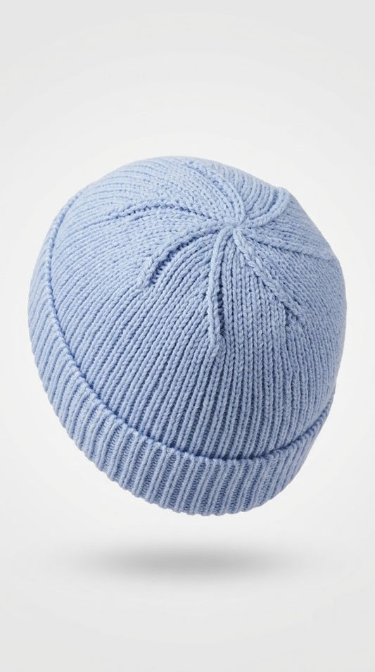 Mozaika Collective Sky Blue Beanie Cozy Knits collection, 60% cotton 40% polyester handknitted