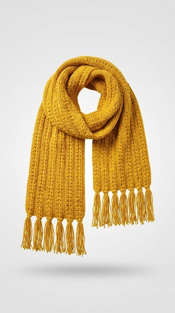 Mozaika Collective Mustard Yellow Scarf Cozy Knits collection, vibrant 60% cotton blend handknitted