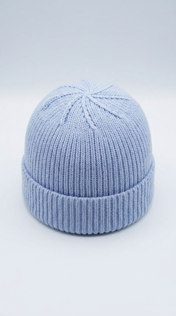 Mozaika Collective Sky Blue Beanie flat lay close-up showing cotton blend knit texture