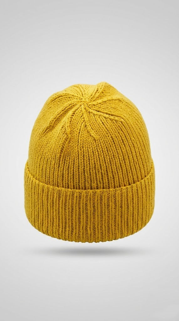 Mozaika Collective Mustard Yellow Beanie Cozy Knits collection, 60% cotton handknitted beanie